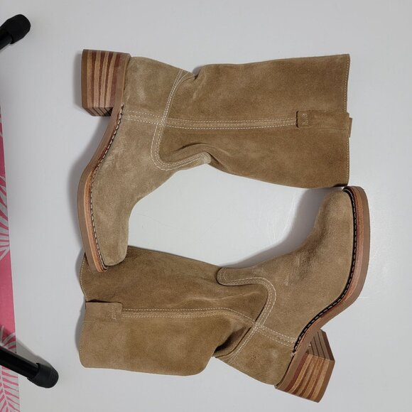 NEW Frye Campus 12R Boots Womens 8 Tan Buck Suede Western Barn Contemporary - Picture 3 of 11